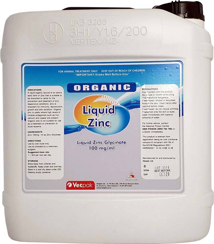 Organic Liquid Zinc Glycinate | Vet Products | Vetpak - NZ